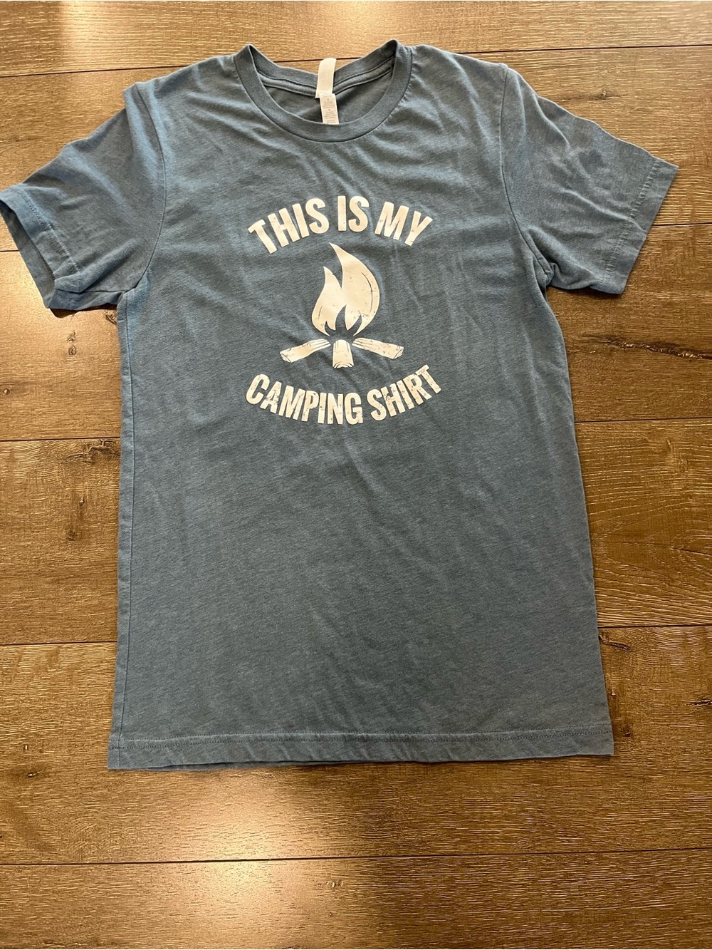 Bella Canvas Blue Graphic Camping Tee with White Campfire Print
